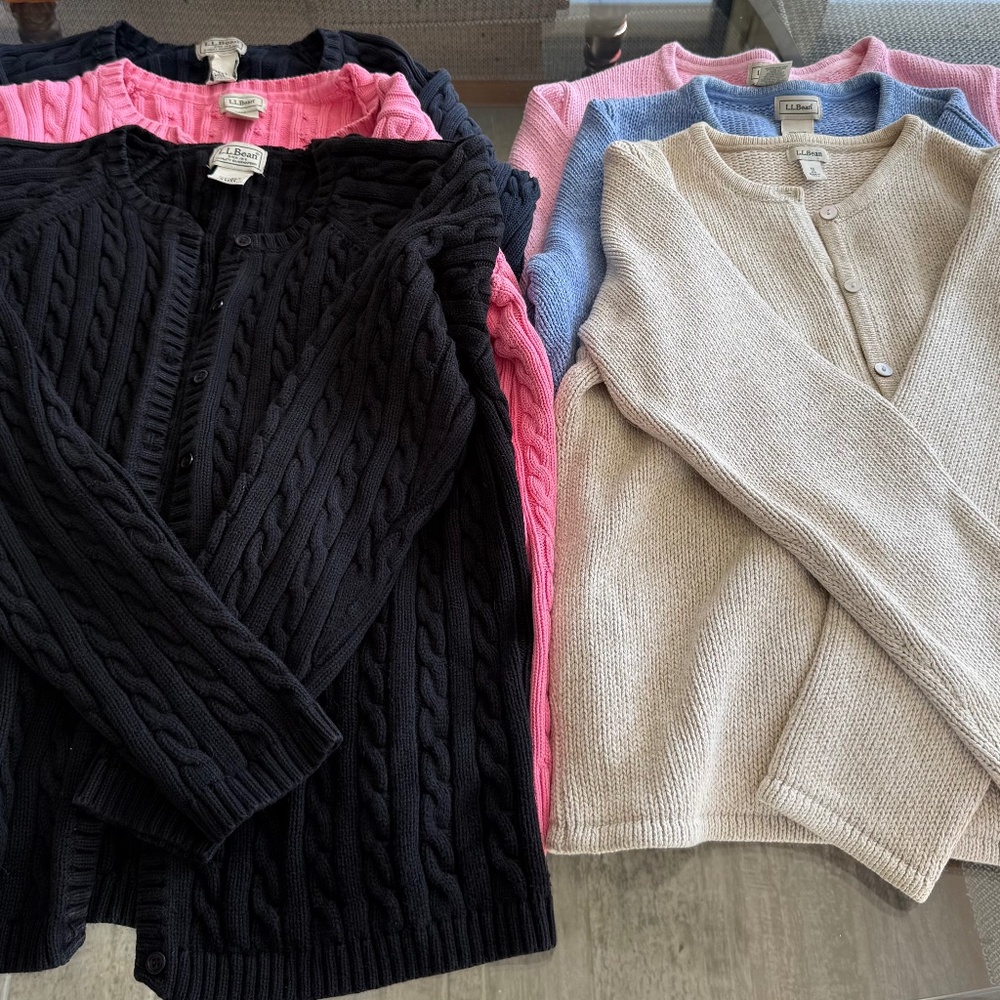 Six L.L. Bean Cardigan Sweaters